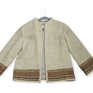 Nordic Sweden Wool Elegant Cream and Brown Women's Blazer Size M 40